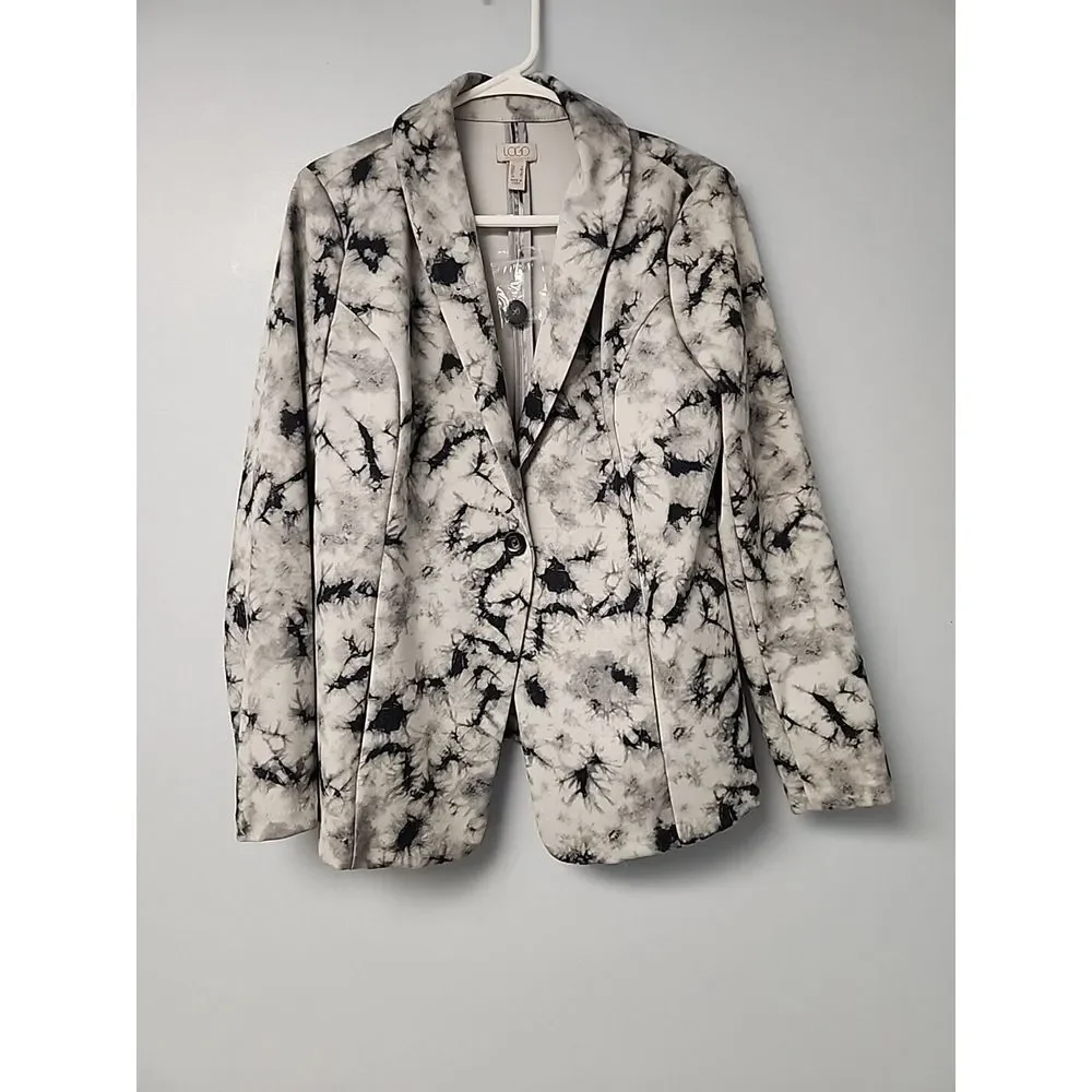 LOGO Lori Goldstein‎ Julia Black Tie Dye Stretch Ponte Knit One Button Blazer S